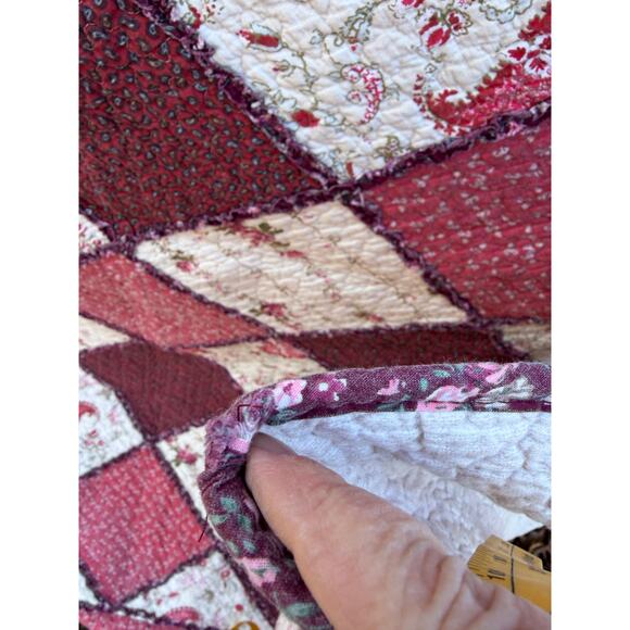 Quilt Blanket cream pink red full size cottagecore distressed cozycore country ￼ - Picture 4 of 7